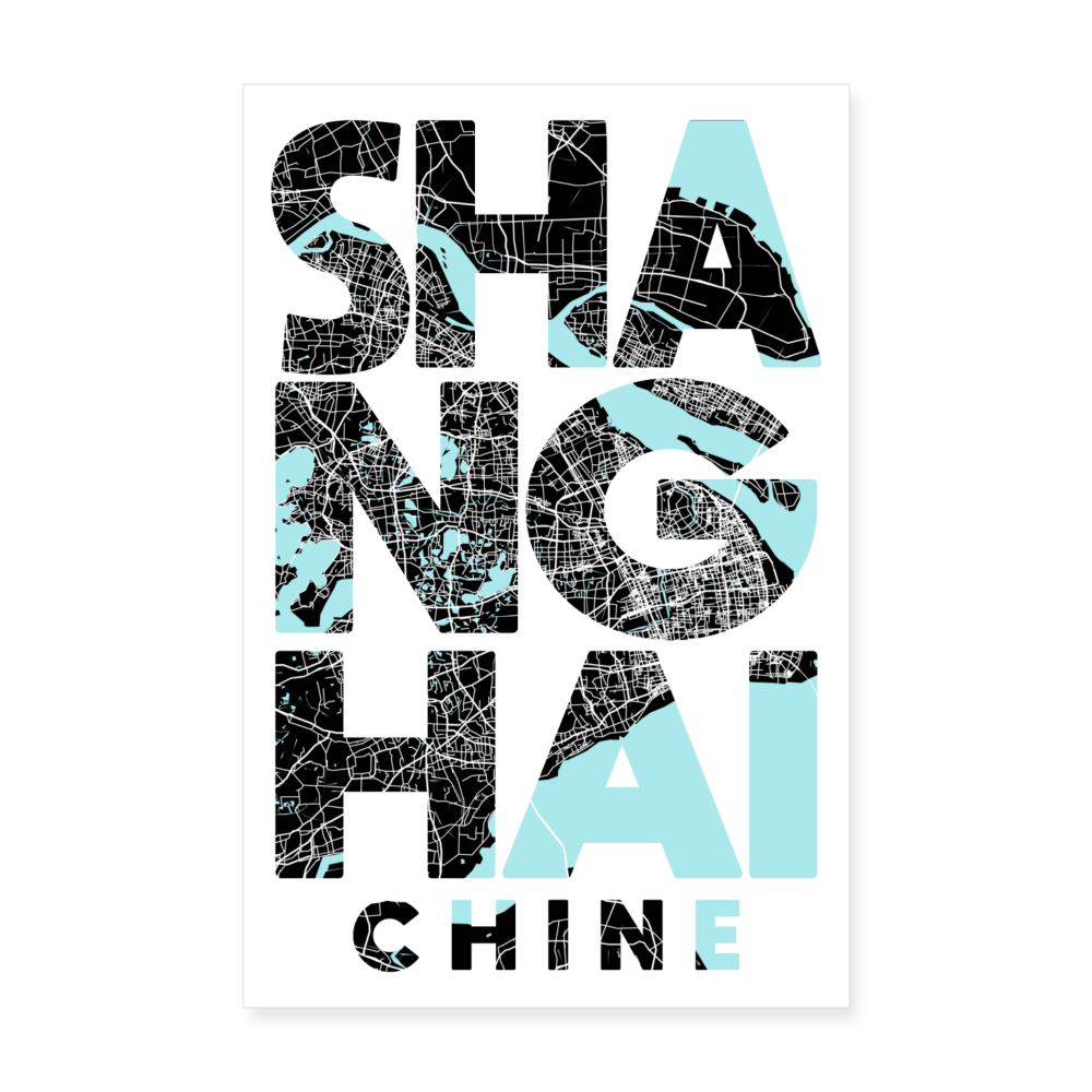 Poster Shanghai - Plan Shanghai - 20 x 30 cm - blanc