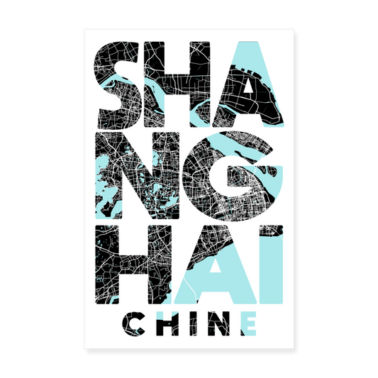 Poster Shanghai - Plan Shanghai - 20 x 30 cm - blanc