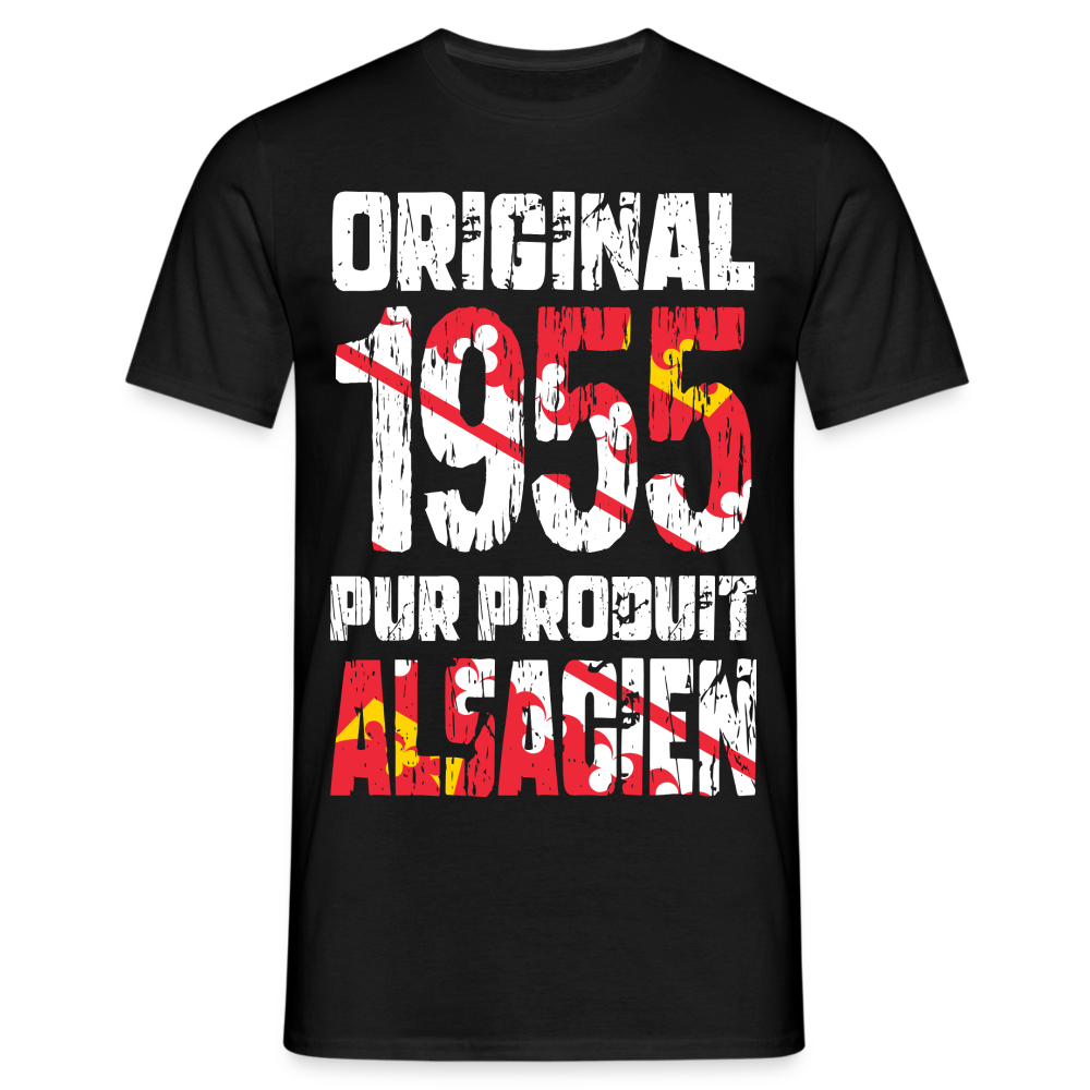 T-shirt Homme - Anniversaire 70 Ans - Original 1955 - Pur produit Alsacien - noir