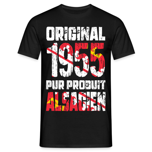 T-shirt Homme - Anniversaire 70 Ans - Original 1955 - Pur produit Alsacien - noir