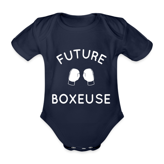 Body Bébé bio manches courtes - Future boxeuse - marine foncé