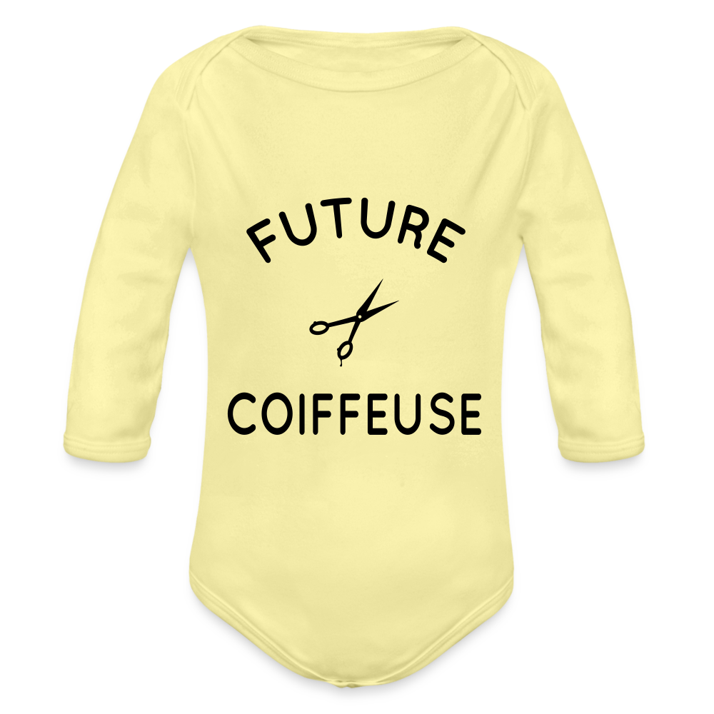 Body Bébé bio manches longues - Future coiffeuse - jaune délavé