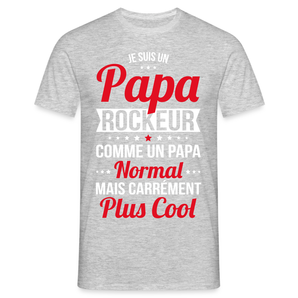 T-shirt Homme - Papa rockeur plus cool - gris chiné