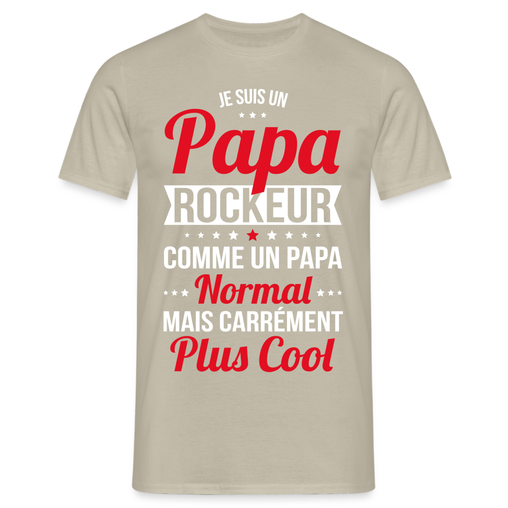 T-shirt Homme - Papa rockeur plus cool - beige sable