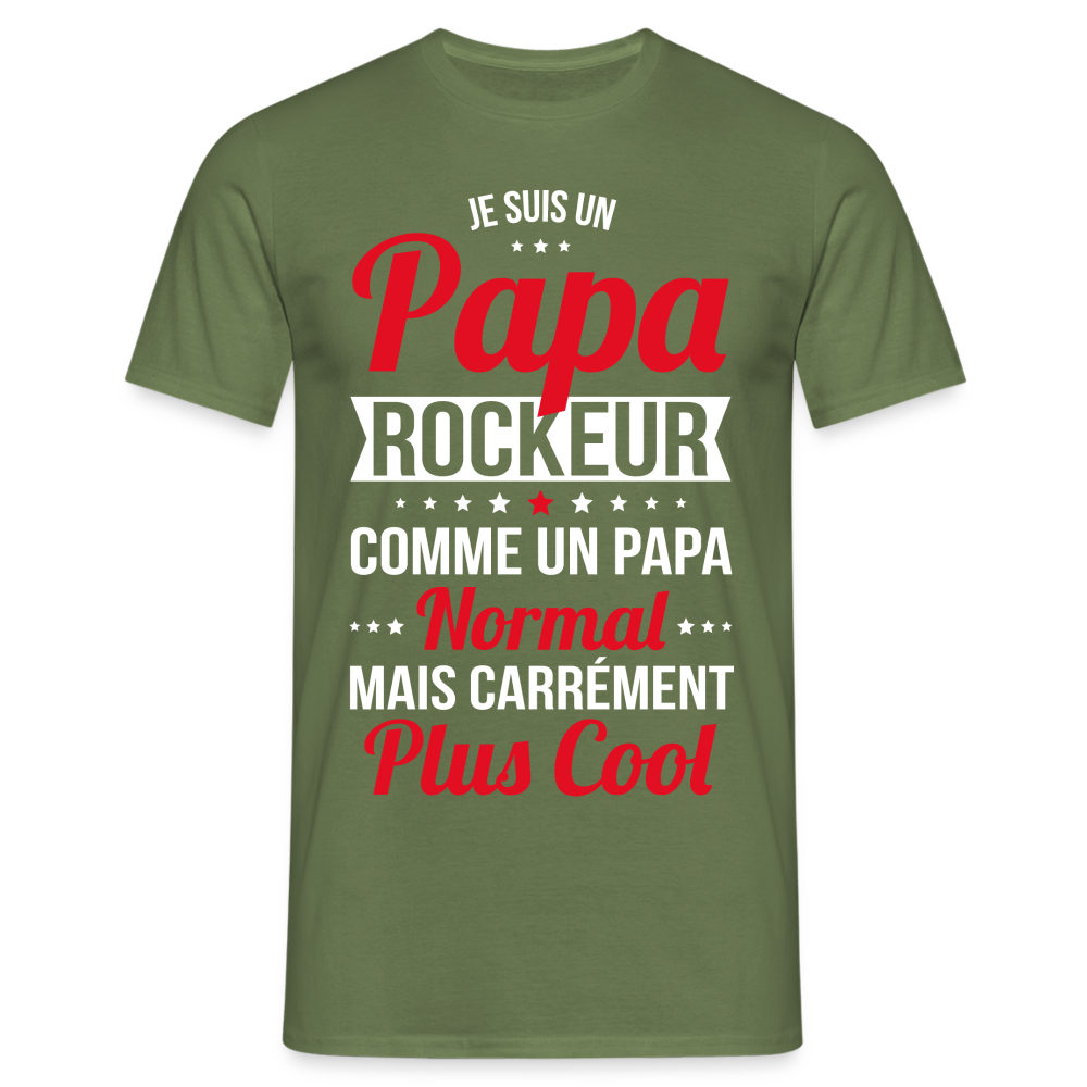 T-shirt Homme - Papa rockeur plus cool - vert militaire