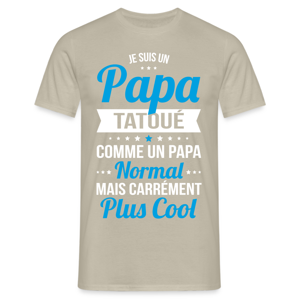 T-shirt Homme - Papa tatoué plus cool - beige sable