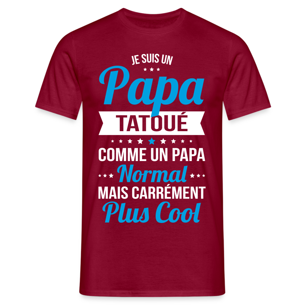 T-shirt Homme - Papa tatoué plus cool - rouge brique