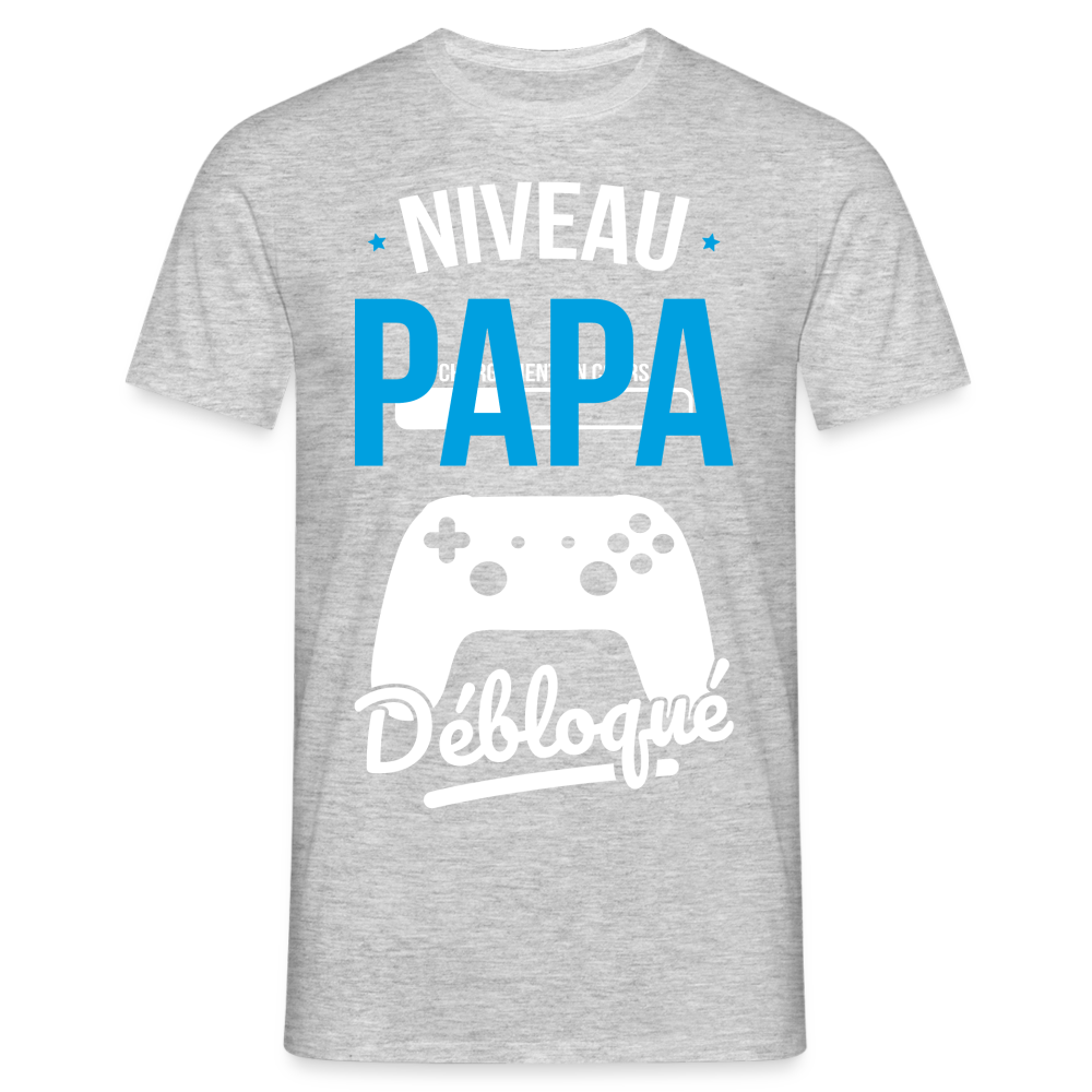 T-shirt Homme - Niveau Papa Débloqué - gris chiné