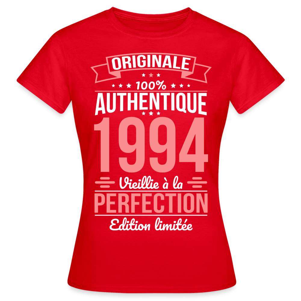 T-shirt Femme - Anniversaire 30 Ans - Originale 1994 - rouge