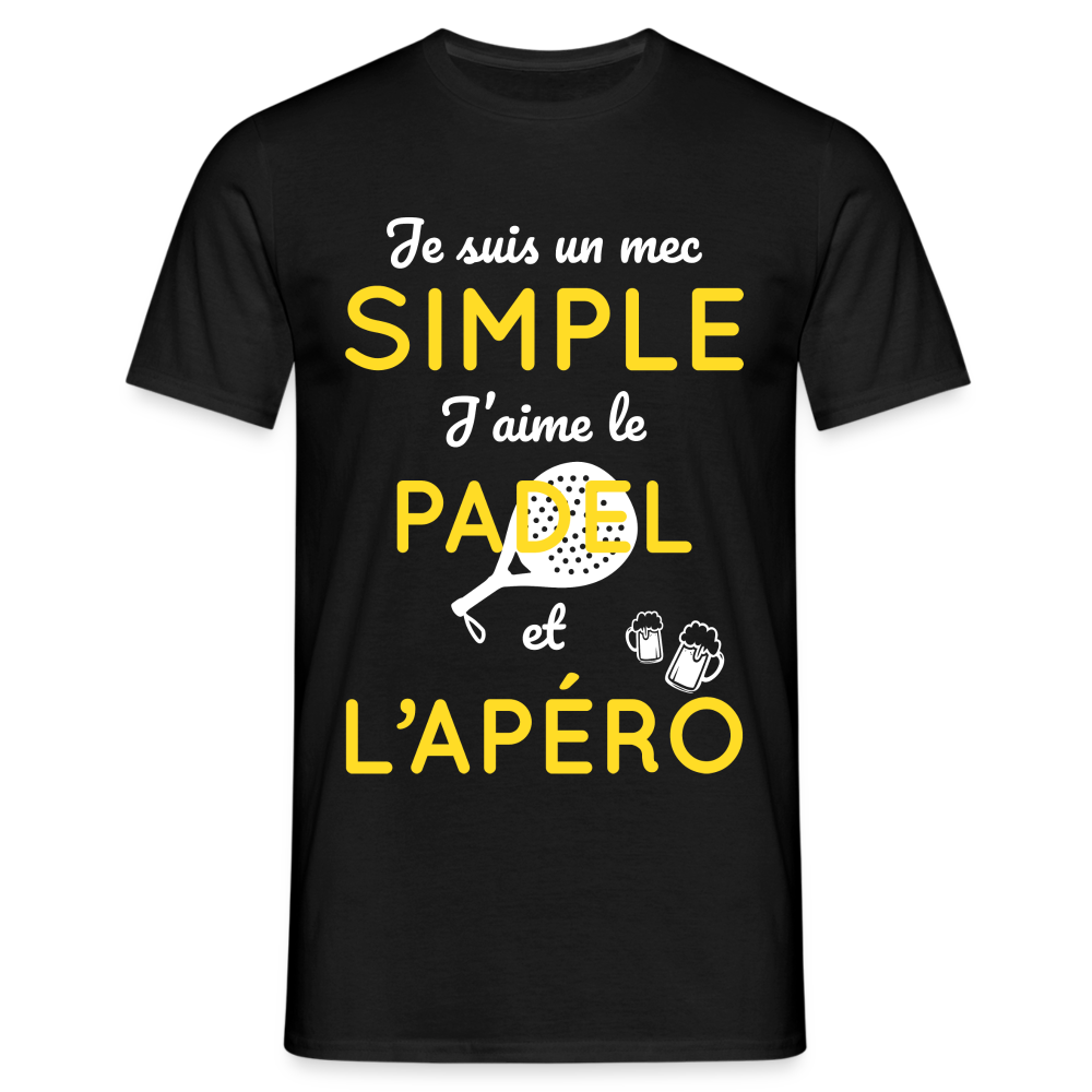 T-shirt Homme - Mec simple J'aime le Padel et L'apéro - noir