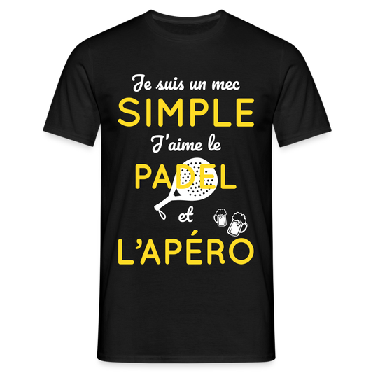 T-shirt Homme - Mec simple J'aime le Padel et L'apéro - noir