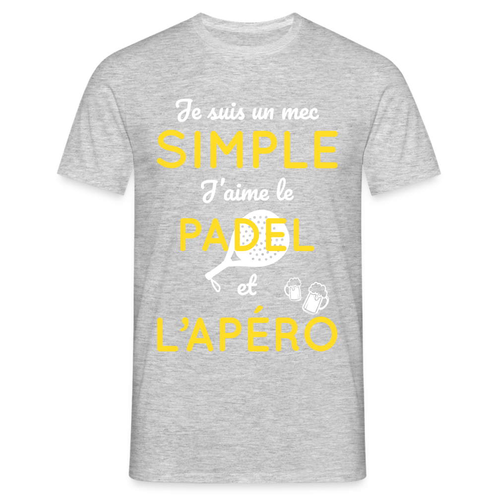 T-shirt Homme - Mec simple J'aime le Padel et L'apéro - gris chiné