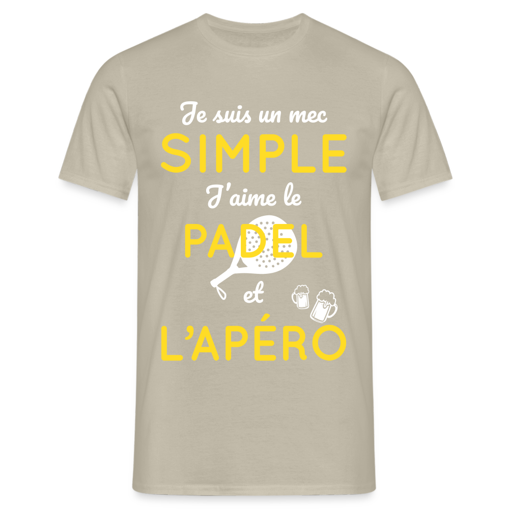 T-shirt Homme - Mec simple J'aime le Padel et L'apéro - beige sable