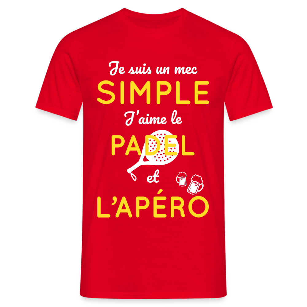 T-shirt Homme - Mec simple J'aime le Padel et L'apéro - rouge