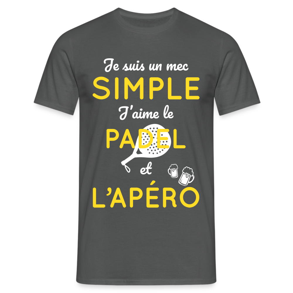 T-shirt Homme - Mec simple J'aime le Padel et L'apéro - charbon