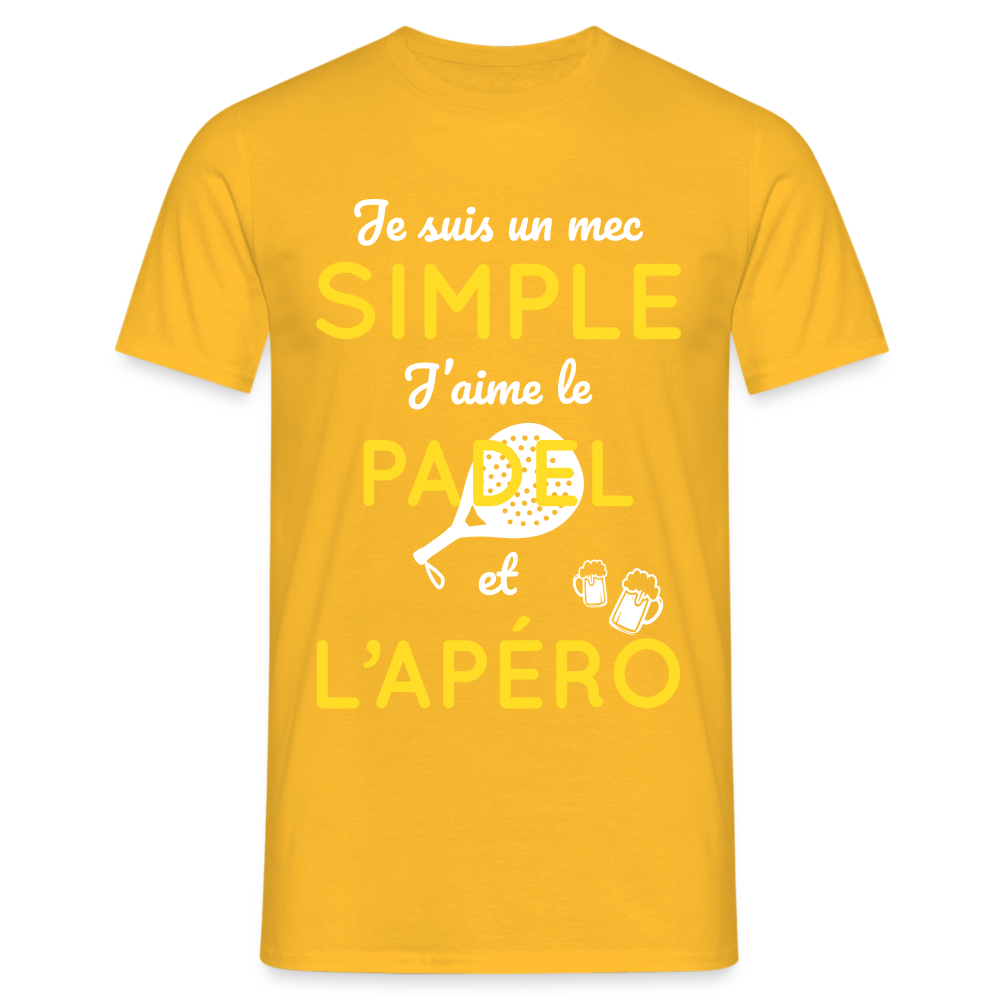 T-shirt Homme - Mec simple J'aime le Padel et L'apéro - jaune