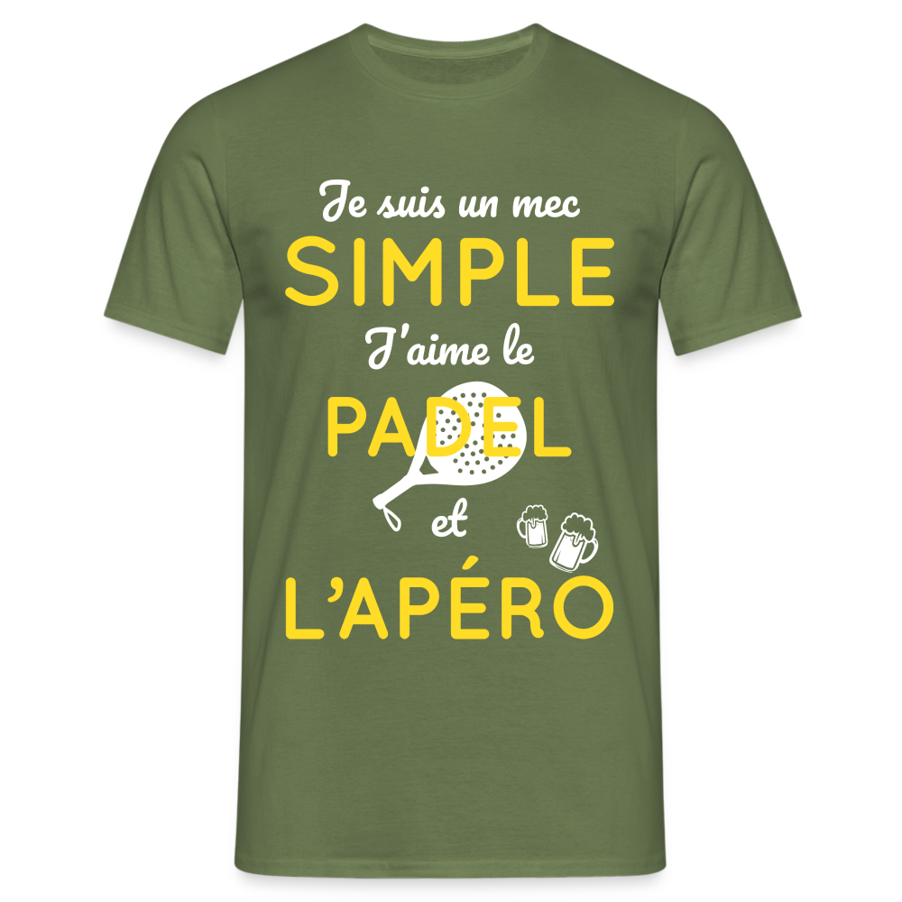 T-shirt Homme - Mec simple J'aime le Padel et L'apéro - vert militaire