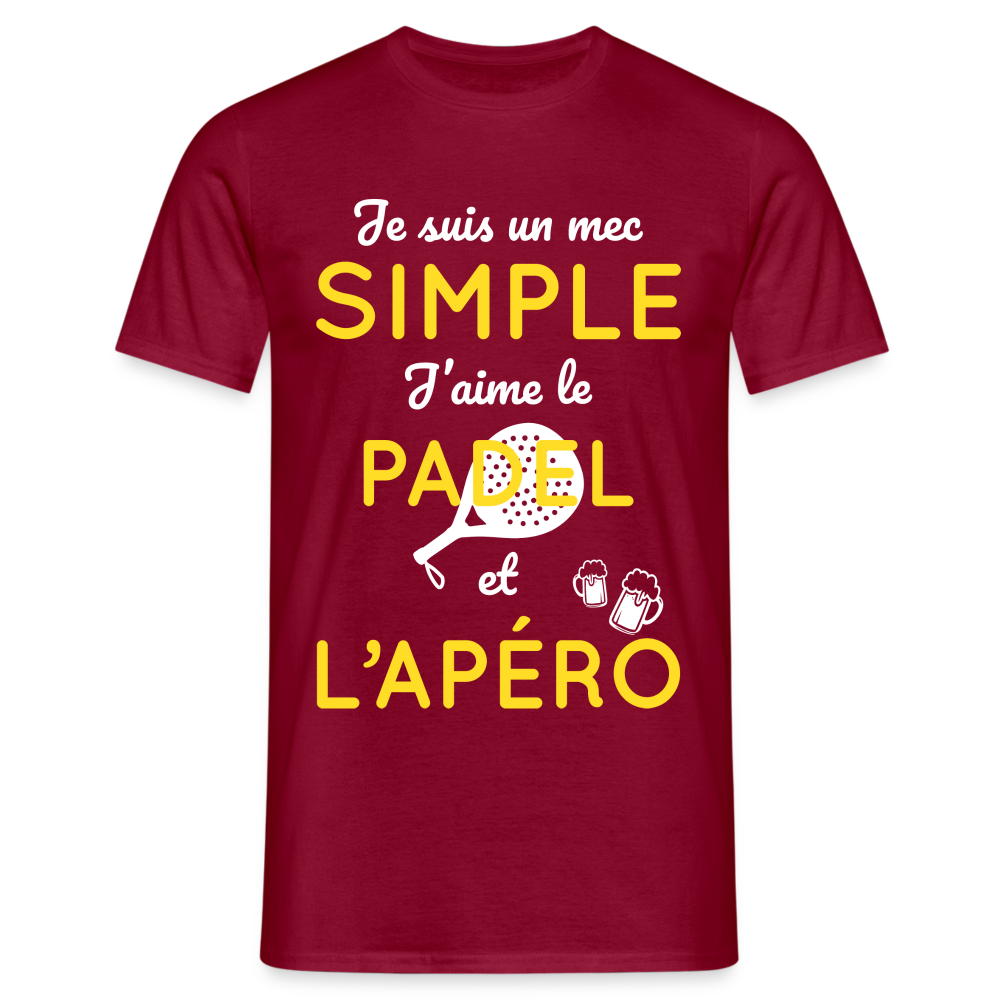 T-shirt Homme - Mec simple J'aime le Padel et L'apéro - rouge brique