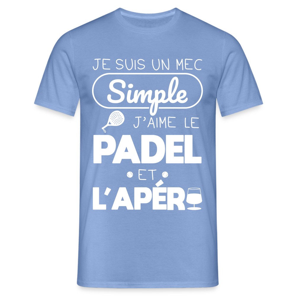 T-shirt Homme - Mec Simple j'aime le Padel et L'apéro - carolina blue