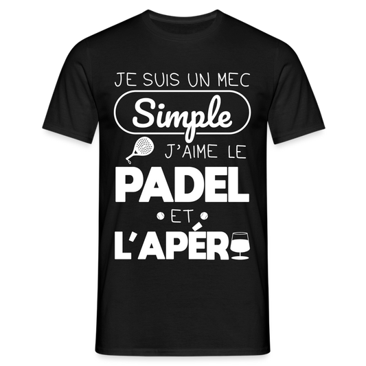 T-shirt Homme - Mec Simple j'aime le Padel et L'apéro - noir