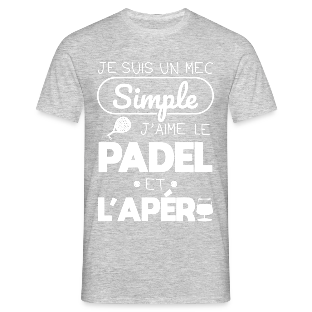 T-shirt Homme - Mec Simple j'aime le Padel et L'apéro - gris chiné