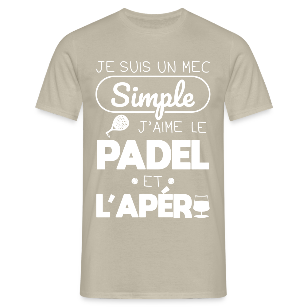 T-shirt Homme - Mec Simple j'aime le Padel et L'apéro - beige sable