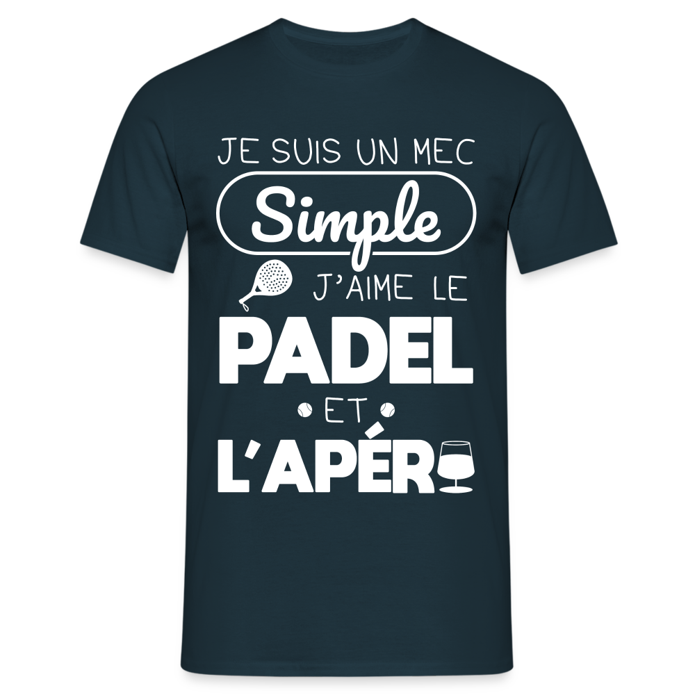 T-shirt Homme - Mec Simple j'aime le Padel et L'apéro - marine