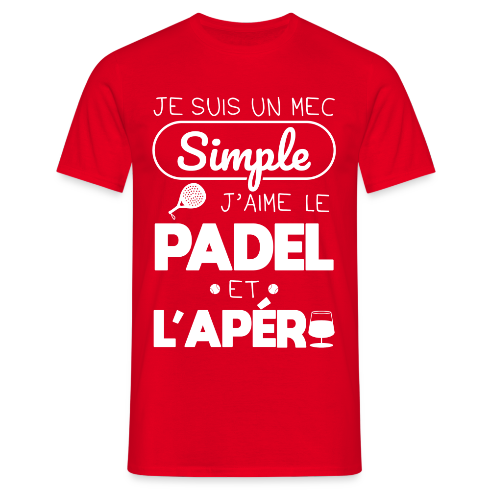 T-shirt Homme - Mec Simple j'aime le Padel et L'apéro - rouge