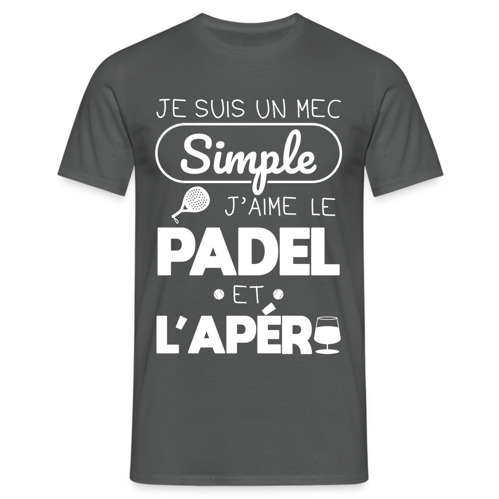 T-shirt Homme - Mec Simple j'aime le Padel et L'apéro - charbon