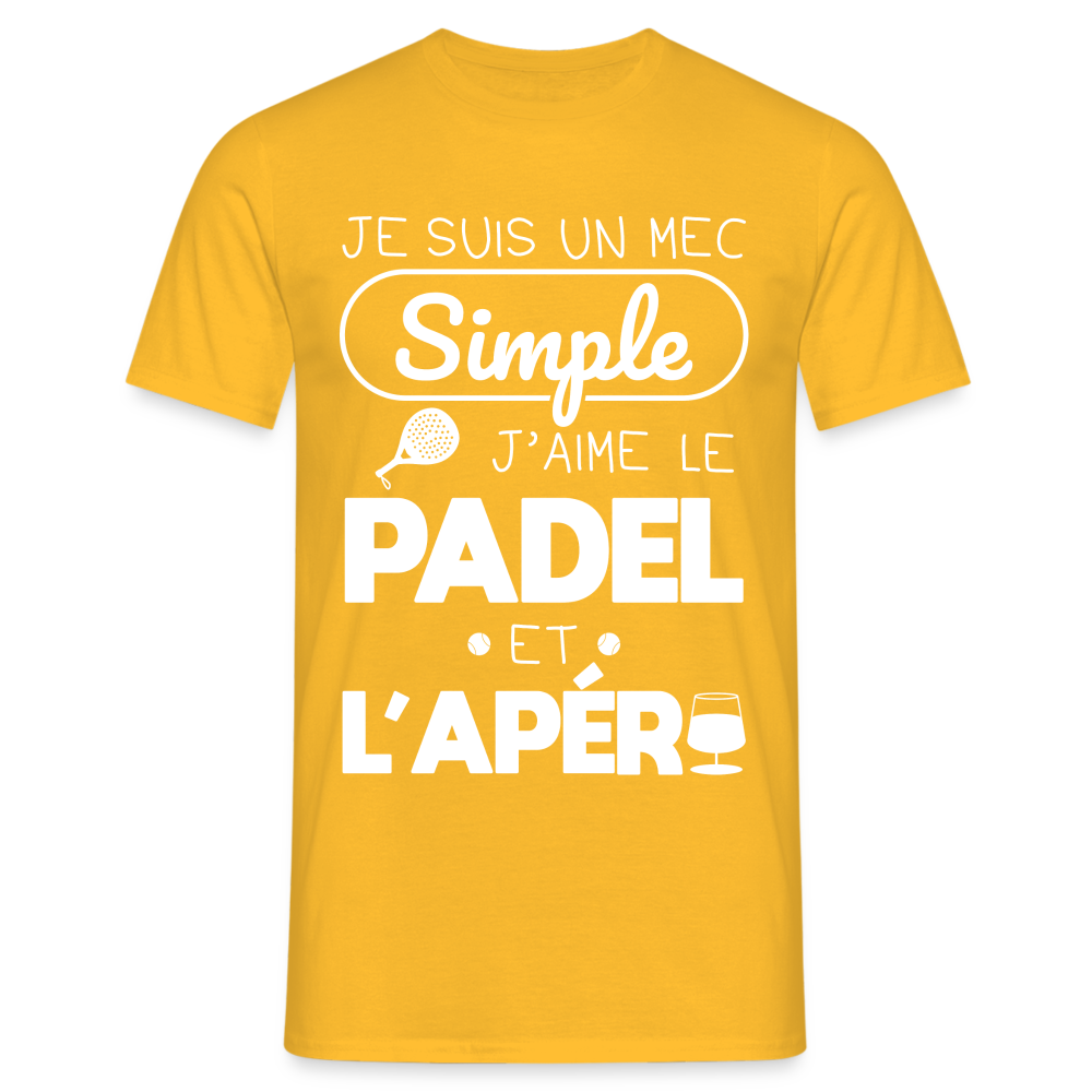 T-shirt Homme - Mec Simple j'aime le Padel et L'apéro - jaune