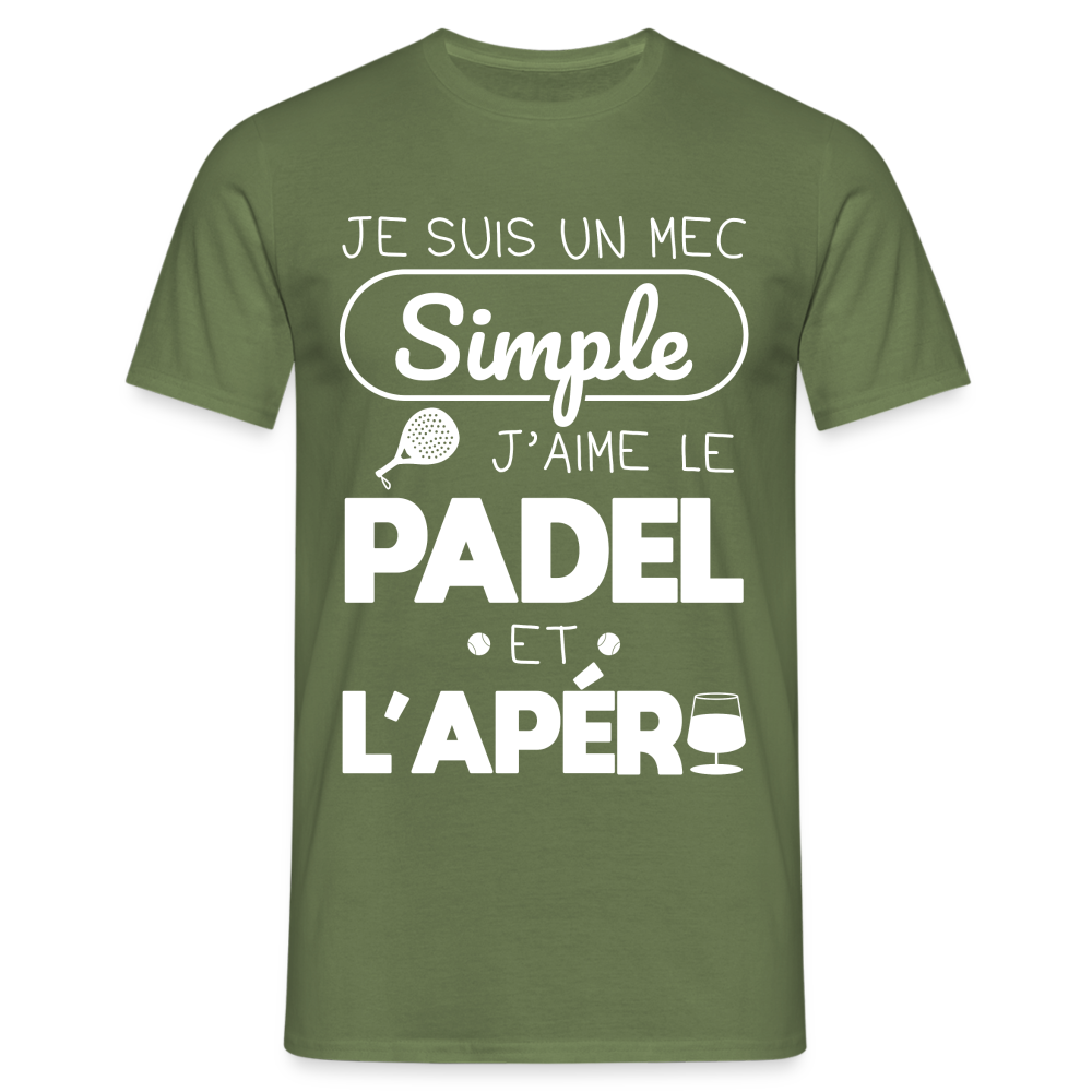 T-shirt Homme - Mec Simple j'aime le Padel et L'apéro - vert militaire