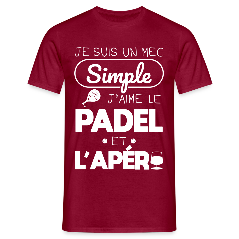 T-shirt Homme - Mec Simple j'aime le Padel et L'apéro - rouge brique