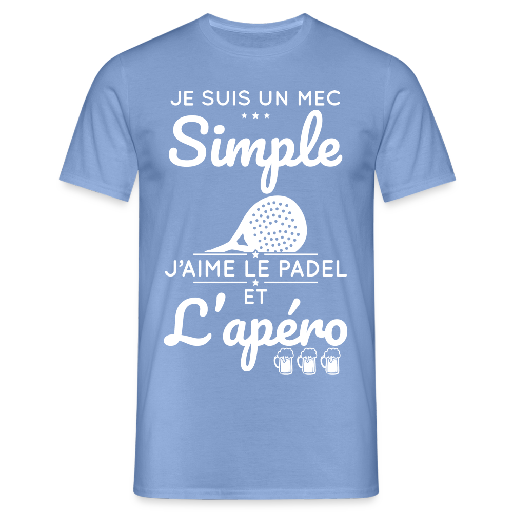 T-shirt Homme - Mec Simple j'aime le Padel et L'apéro - carolina blue