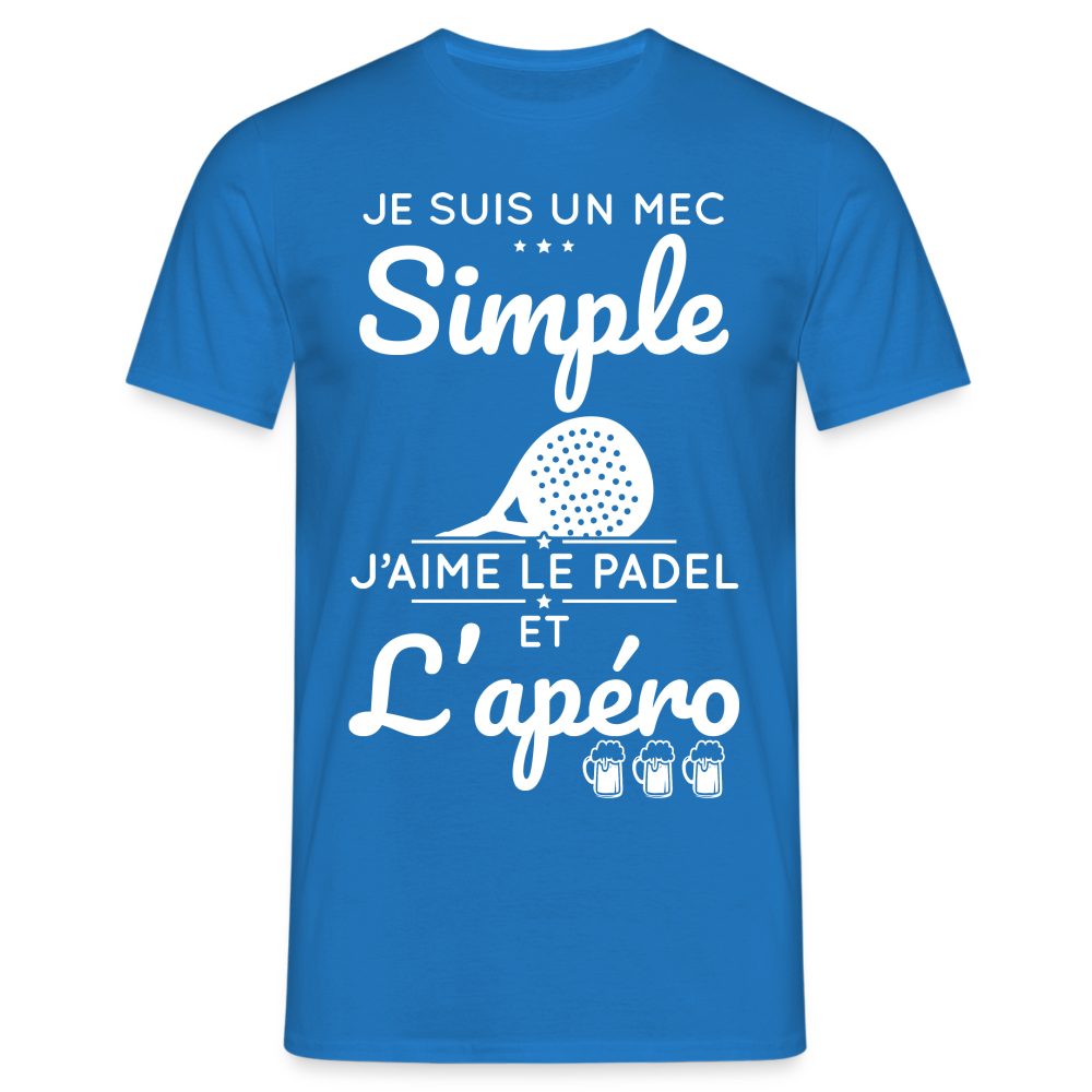 T-shirt Homme - Mec Simple j'aime le Padel et L'apéro - bleu royal