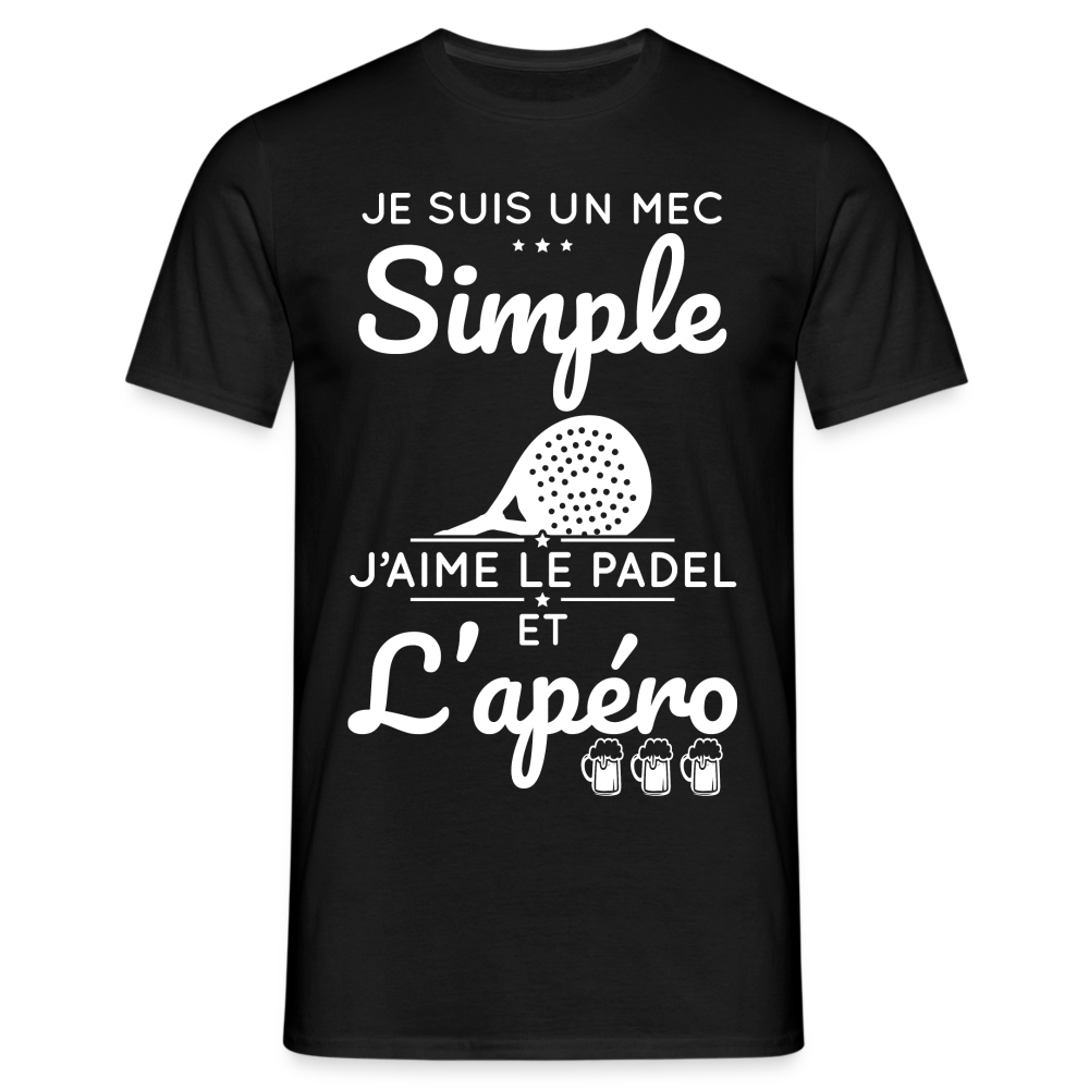 T-shirt Homme - Mec Simple j'aime le Padel et L'apéro - noir