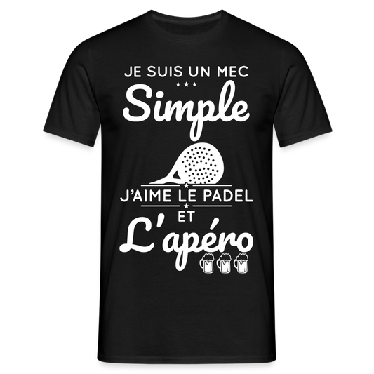 T-shirt Homme - Mec Simple j'aime le Padel et L'apéro - noir