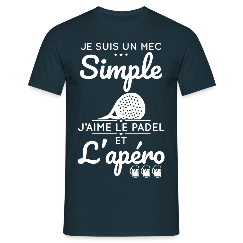 T-shirt Homme - Mec Simple j'aime le Padel et L'apéro - marine