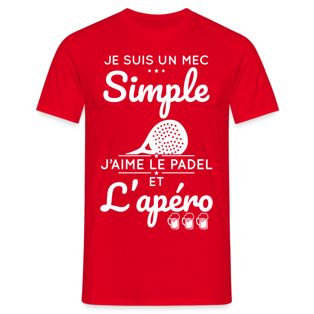 T-shirt Homme - Mec Simple j'aime le Padel et L'apéro - rouge