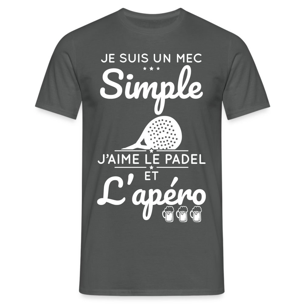 T-shirt Homme - Mec Simple j'aime le Padel et L'apéro - charbon