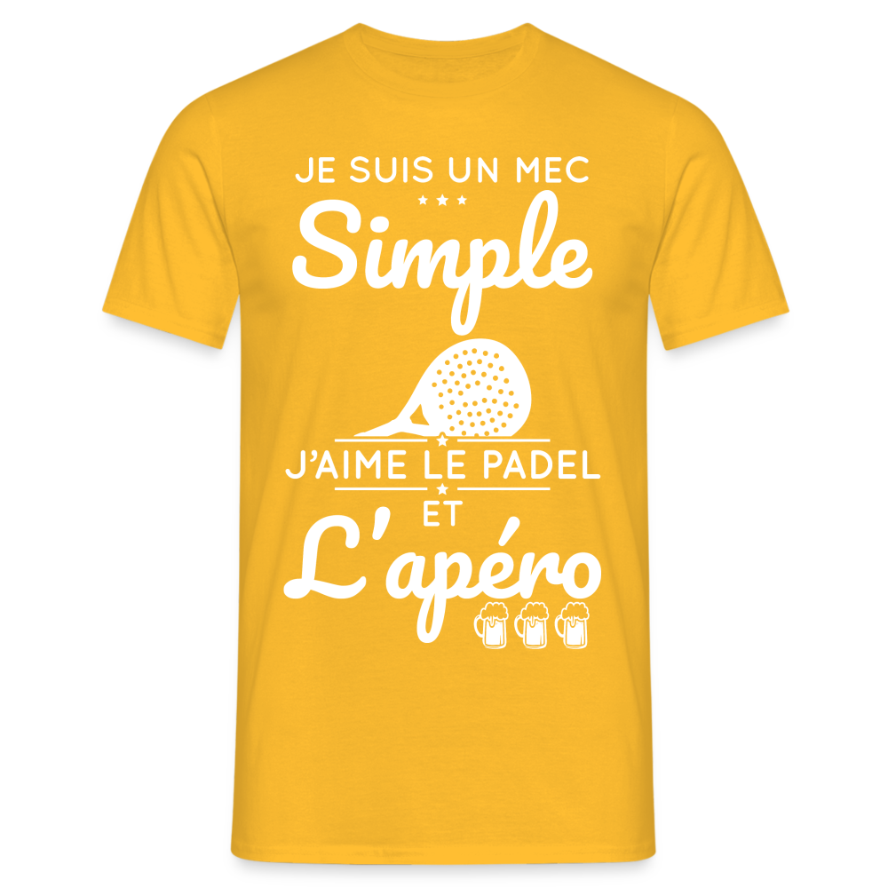 T-shirt Homme - Mec Simple j'aime le Padel et L'apéro - jaune