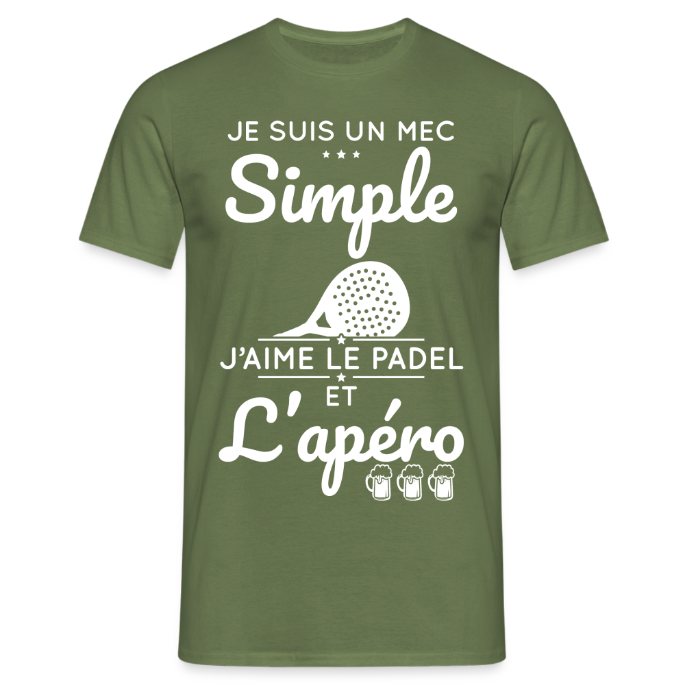 T-shirt Homme - Mec Simple j'aime le Padel et L'apéro - vert militaire