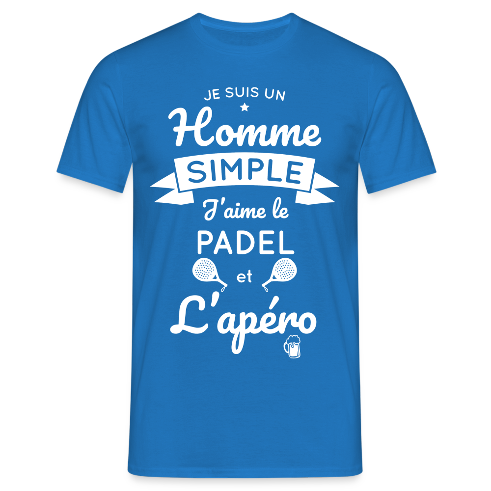 T-shirt Homme - Je Suis un Homme Simple j'aime le Padel et L'apéro - bleu royal