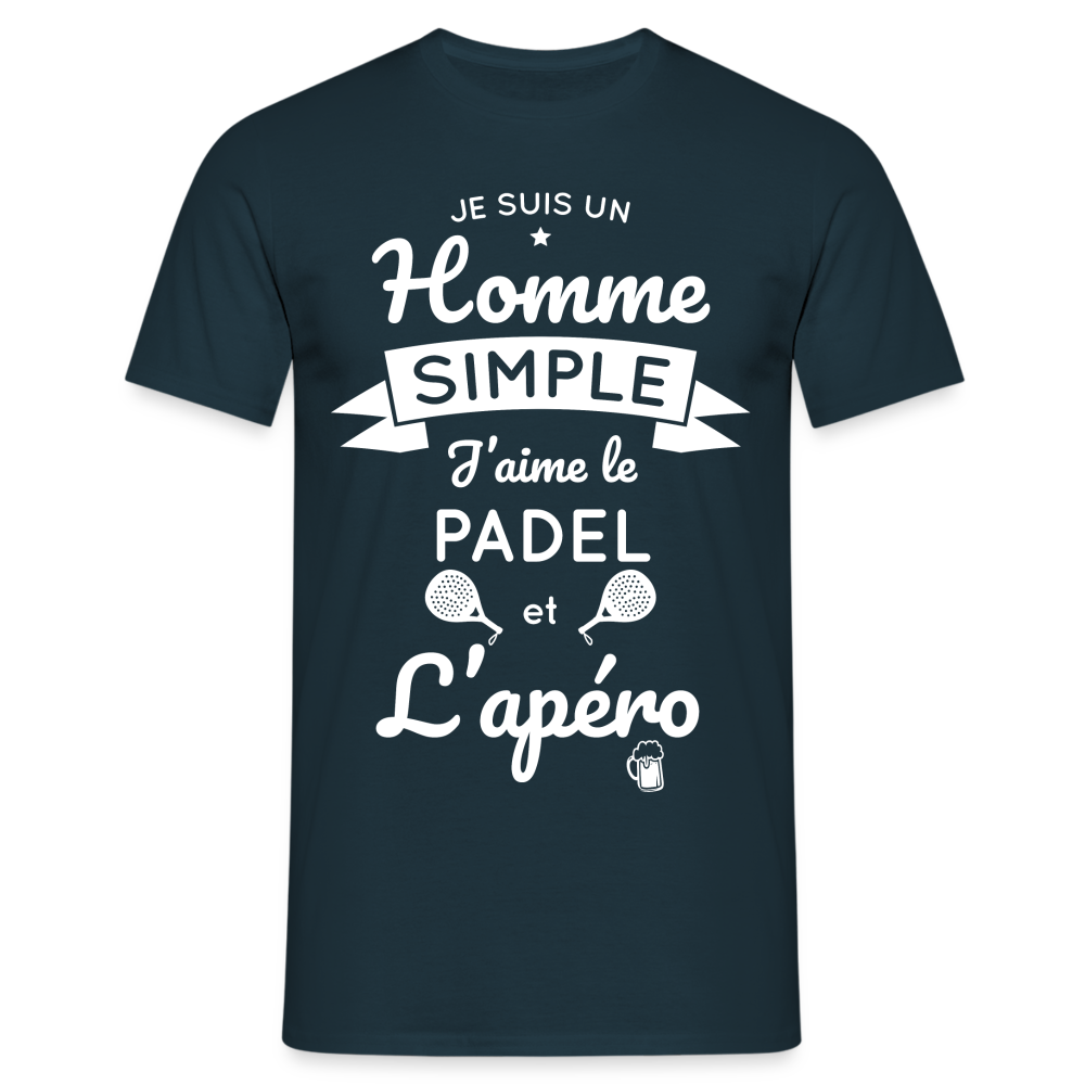 T-shirt Homme - Je Suis un Homme Simple j'aime le Padel et L'apéro - marine