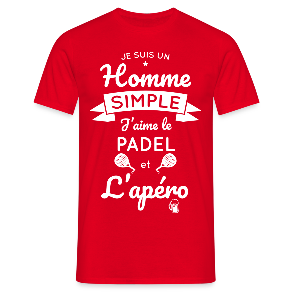 T-shirt Homme - Je Suis un Homme Simple j'aime le Padel et L'apéro - rouge