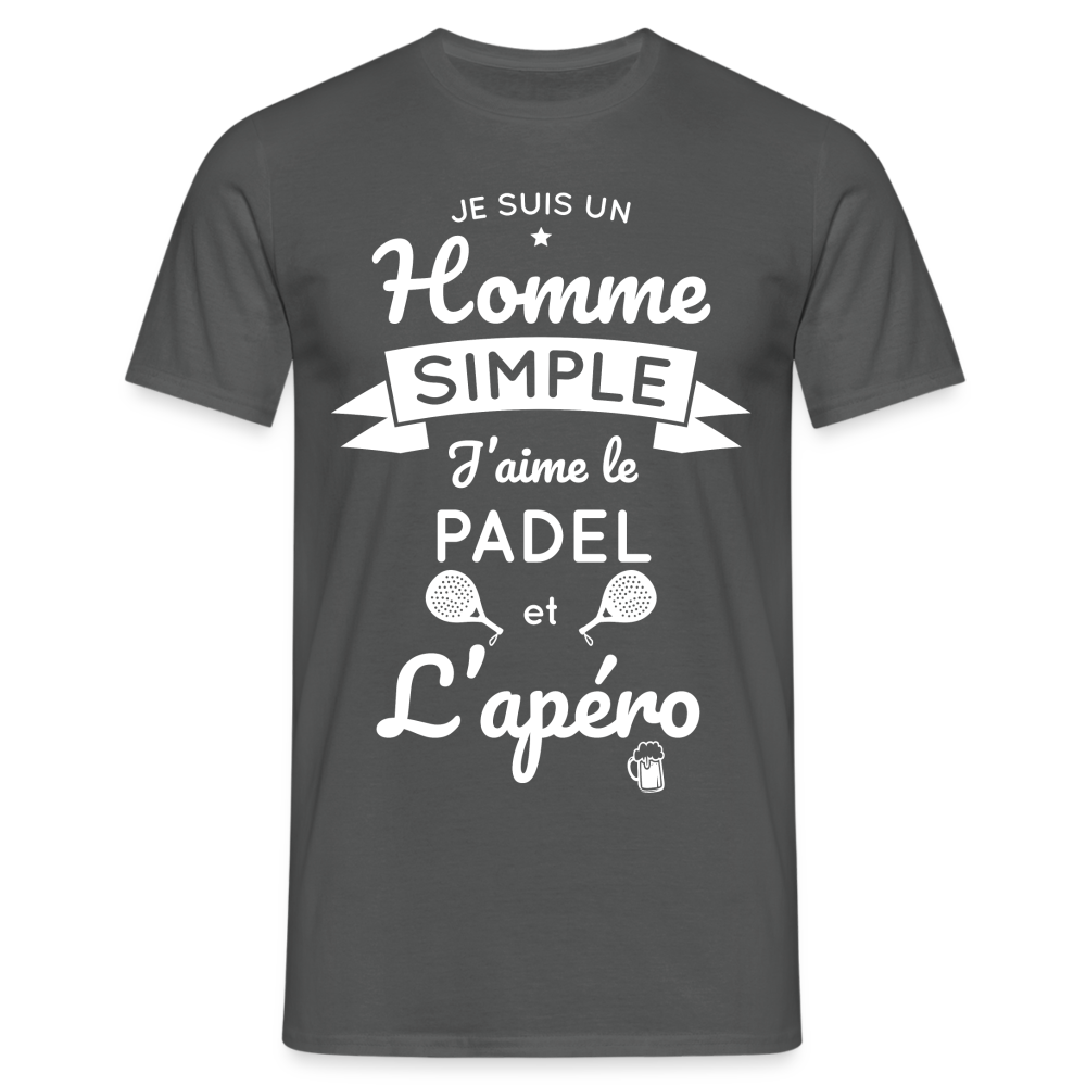 T-shirt Homme - Je Suis un Homme Simple j'aime le Padel et L'apéro - charbon