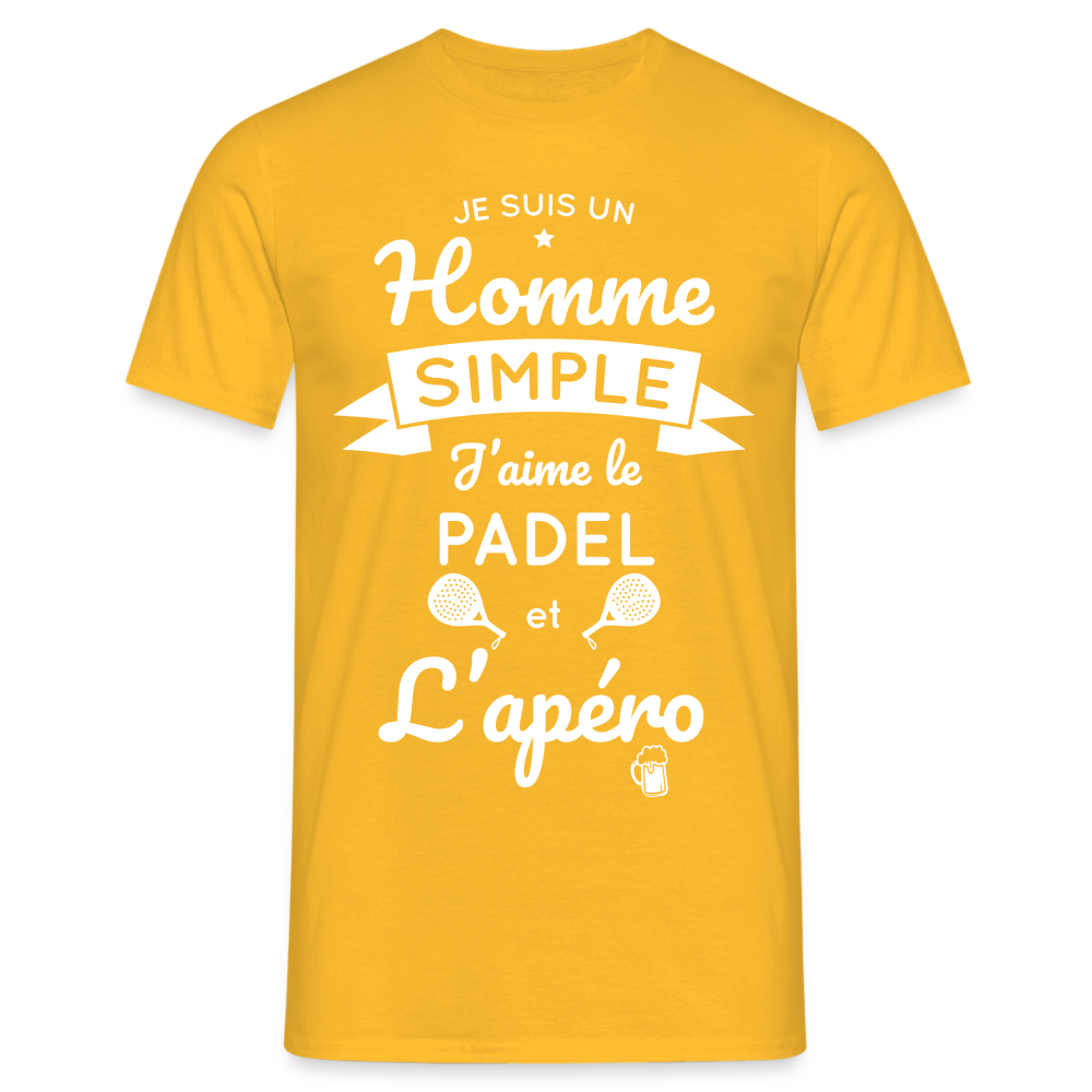 T-shirt Homme - Je Suis un Homme Simple j'aime le Padel et L'apéro - jaune