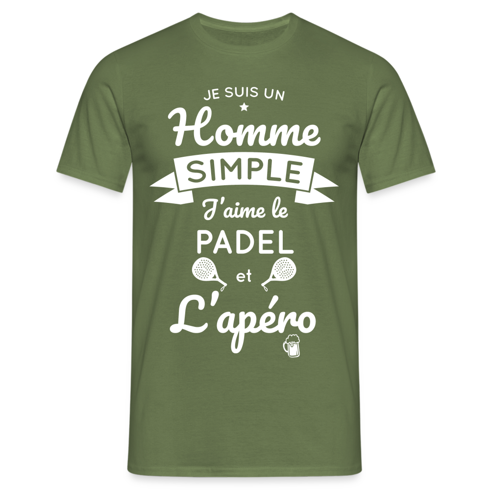 T-shirt Homme - Je Suis un Homme Simple j'aime le Padel et L'apéro - vert militaire