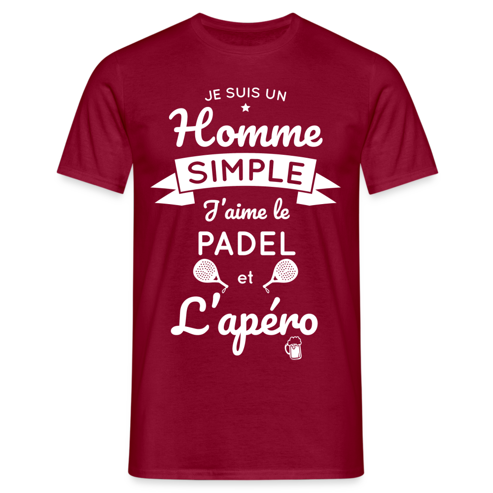 T-shirt Homme - Je Suis un Homme Simple j'aime le Padel et L'apéro - rouge brique