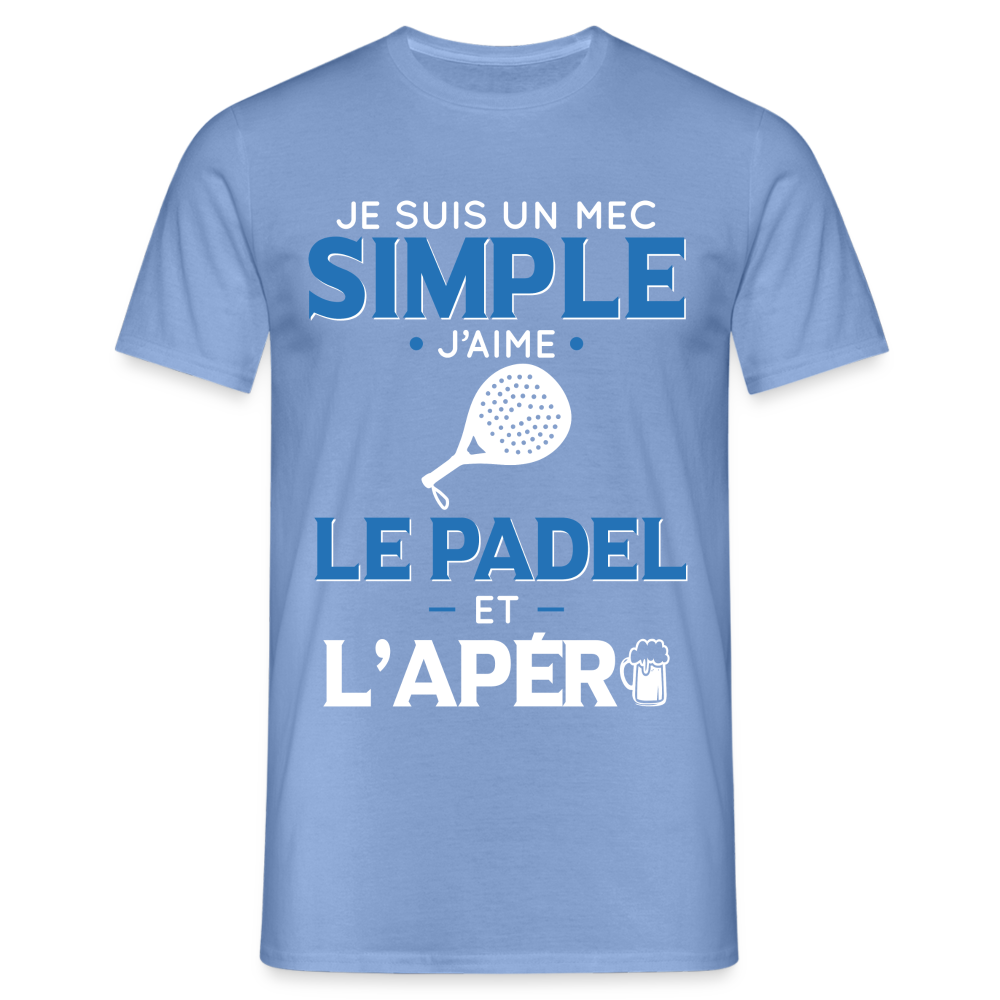 T-shirt Homme - Mec Simple j'aime le Padel et L'apéro - carolina blue