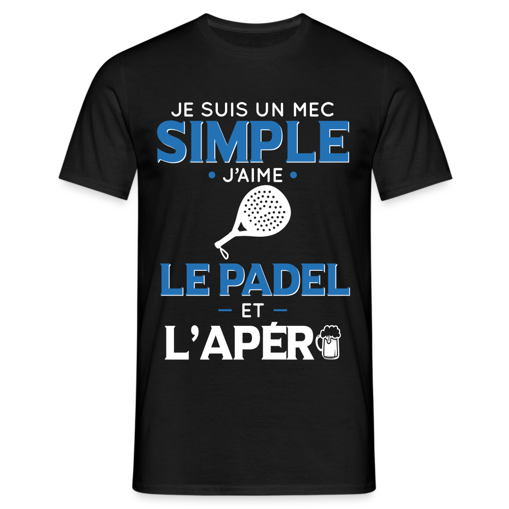 T-shirt Homme - Mec Simple j'aime le Padel et L'apéro - noir